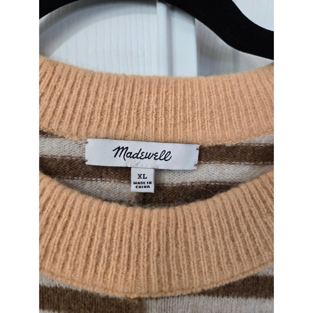 Madewell Womens XL Striped Oversized Crewneck Sweater Brown Cream Peach Seam - Picture 2 of 4